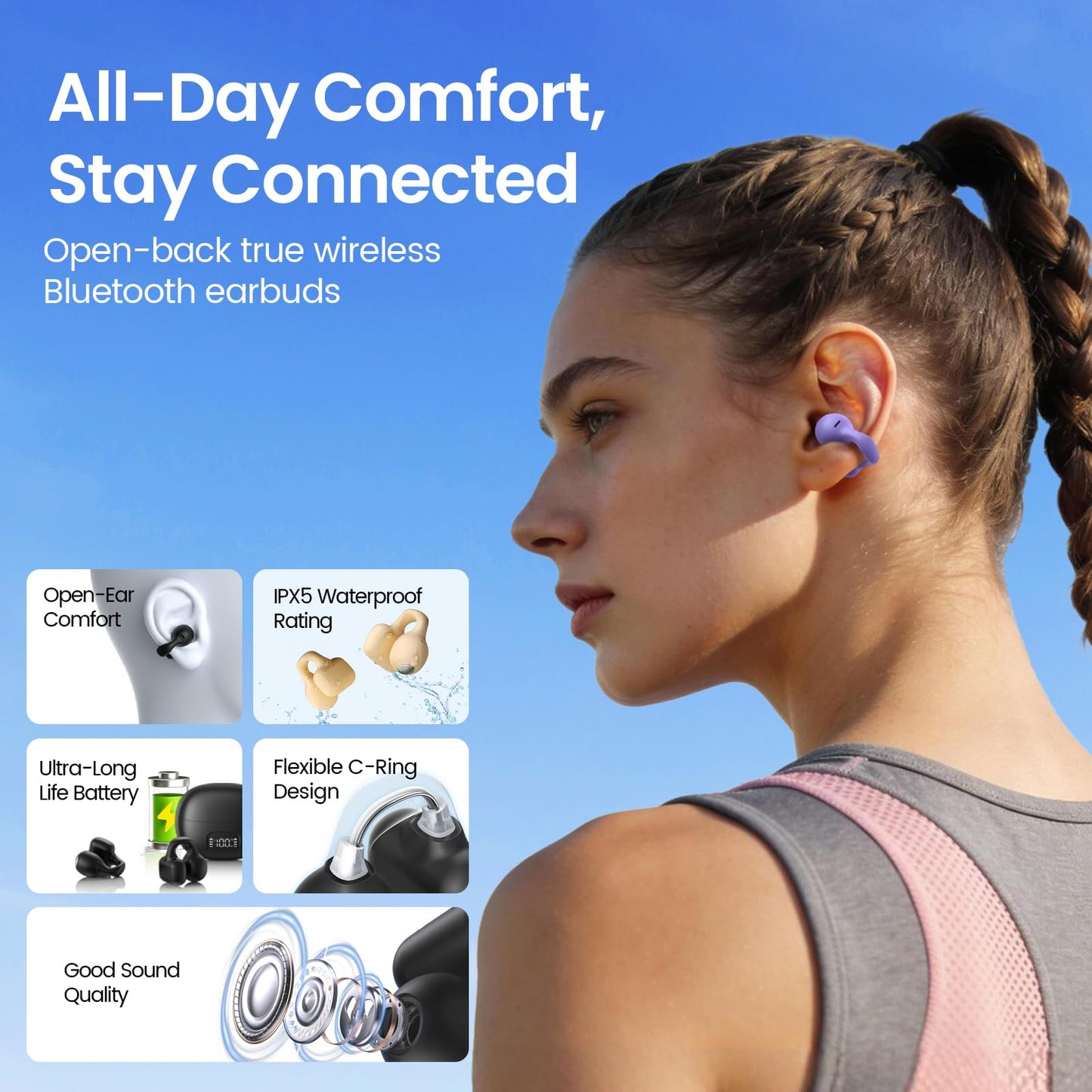 Piegricdiat Clip On Earbuds, Open Ear Headphones Mini Air Conduction Headphones IPX6 Waterproof Bluetooth Earbuds, Bluetooth 5.4 Ear Clip Earphones…