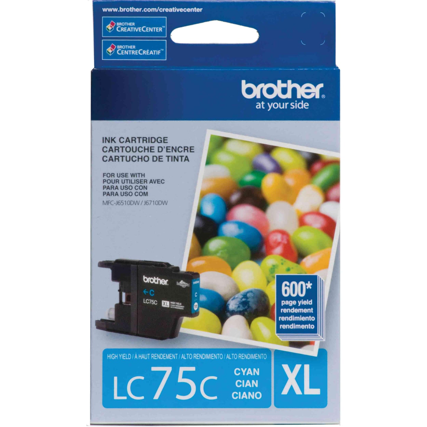 BROTHER INTL. CORP., LC75C (LC-75C) Innobella High-Yield Ink, 600 Page-Yield, Cyan