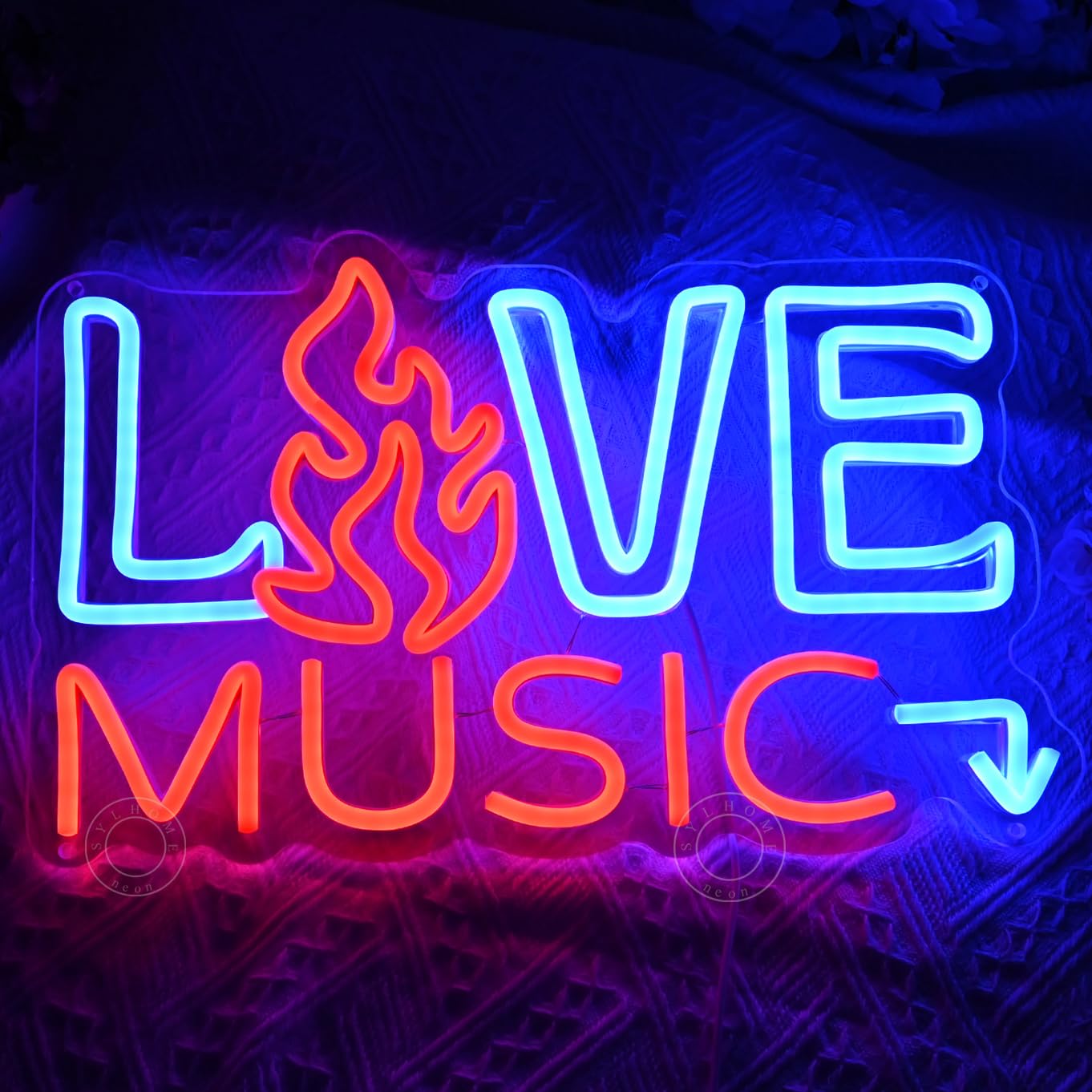 SYLHOME Live Music Led Neon Light Sign Fire Hot Bar Pub Music Studio Club Bedroom Wall Decor Sign Game Room Birthday Christmas Party Decoration 15.75"