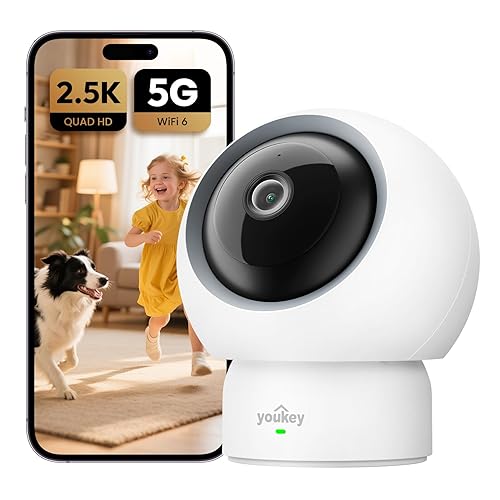 youkey 2.5K Indoor Camera, No Monthly Fees, Pan-Tilt, 360° Dog/Pet Camera for Home Security with Phone App, 5G/2.4G WiFi 6, Human/Pet/Baby Crying