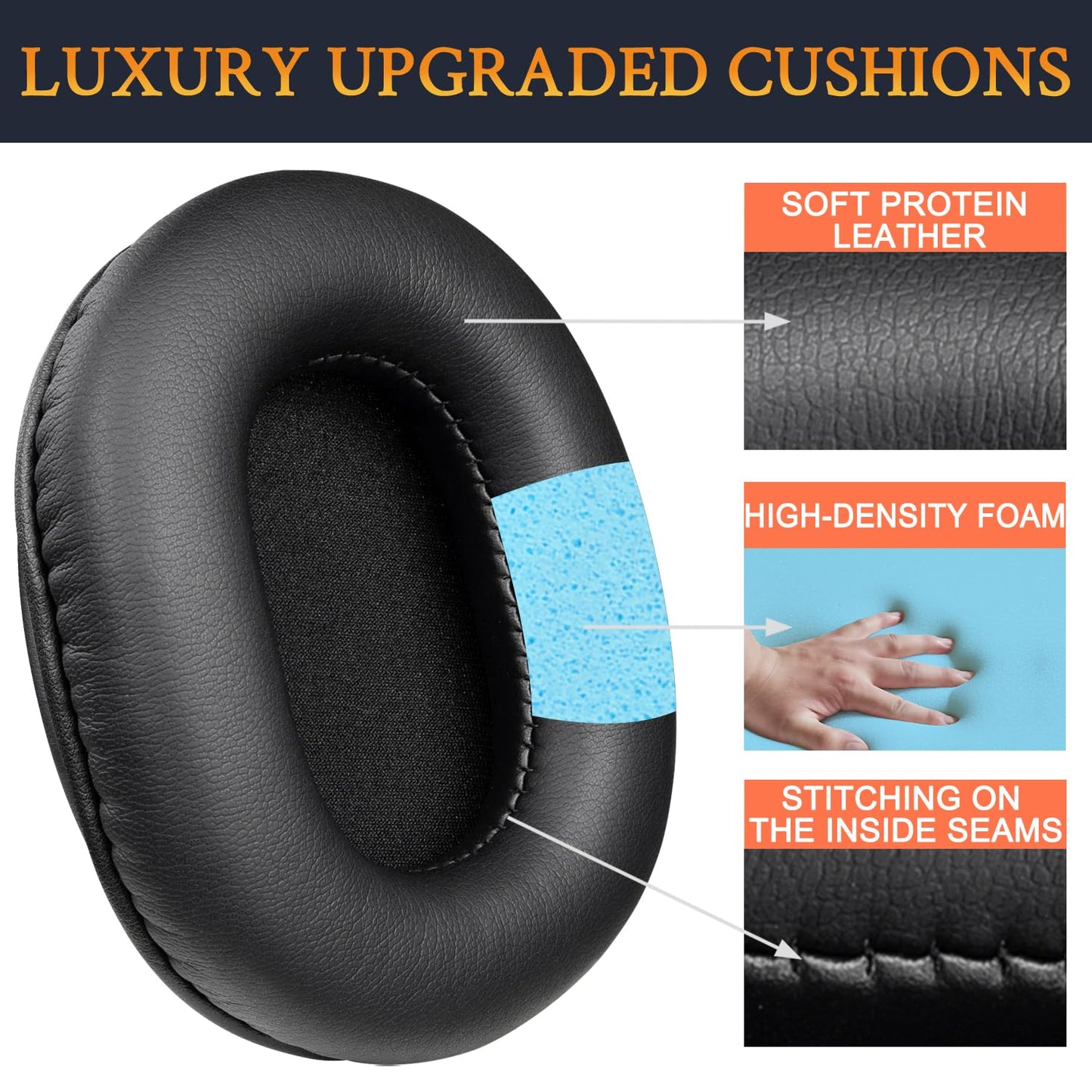 SOULWIT Earpads for Audio Technica ATH M50X M50XBT M50RD M40X M30X M20X MSR7 SX1 Monitor Headphones, Ear Pads Cushions with Softer Protein Leather