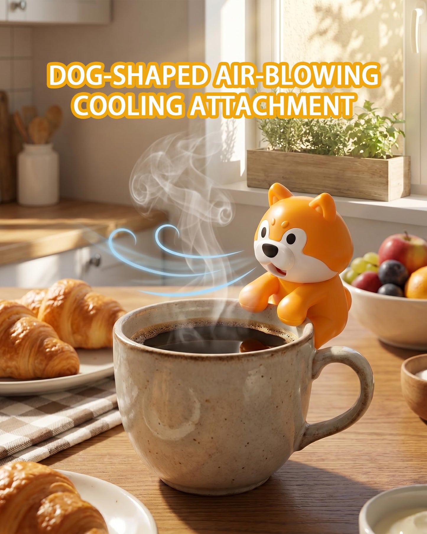 Clip-On Mini Fan for Cup & Bowl - Dog-Shaped Air-Blowing Cooling Attachment