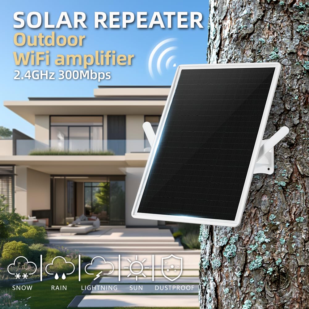 LCLCTEK® WiFi Extender Signal Booster Solar Battery Outdoor, Long Range up to 300-feet, Internet 2.4G WiFi Extender Booster, Wireless Signal Booster
