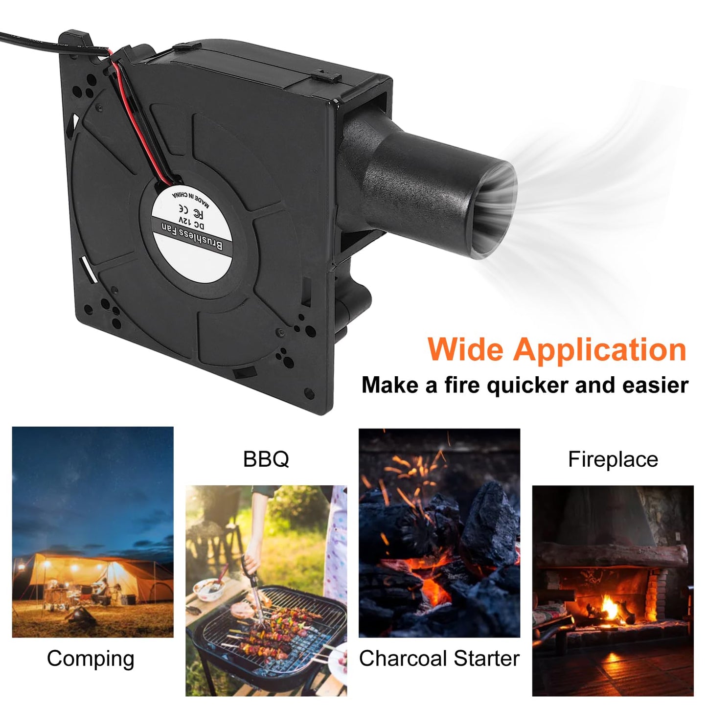 2Set 120mm BBQ Fan 12V Blower Brushless with 110V/120V Variable Speed Controller Fan 4.72in Air Mover Cooling for Camping Quick Charcoal