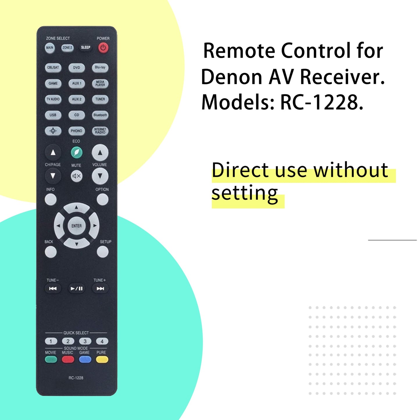 RC-1228 Replacement Remote Control for Denon AV Receiver RC-1227 RC-1217 RC-1218 RC-1192 AVR-S640H AVR-S650H AVR-S730H AVR-S740H AVR-S750H AVR-S900W