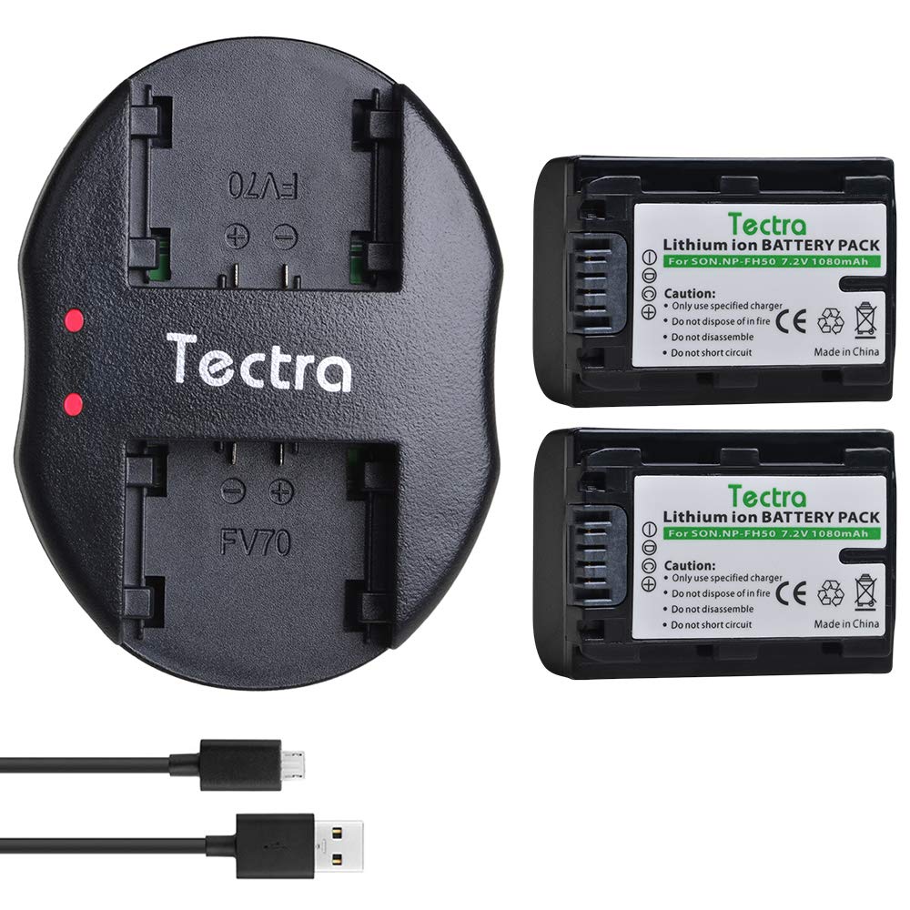 Tectra 2-Pack NP-FH50 Battery and Dual Charger for Sony NP-FH30 NP-FH40 NP-FH50 Battery, Sony Alpha DSLR-A230 DSLR-A290 DSLR-A330 DSLR A380 DSLR A390