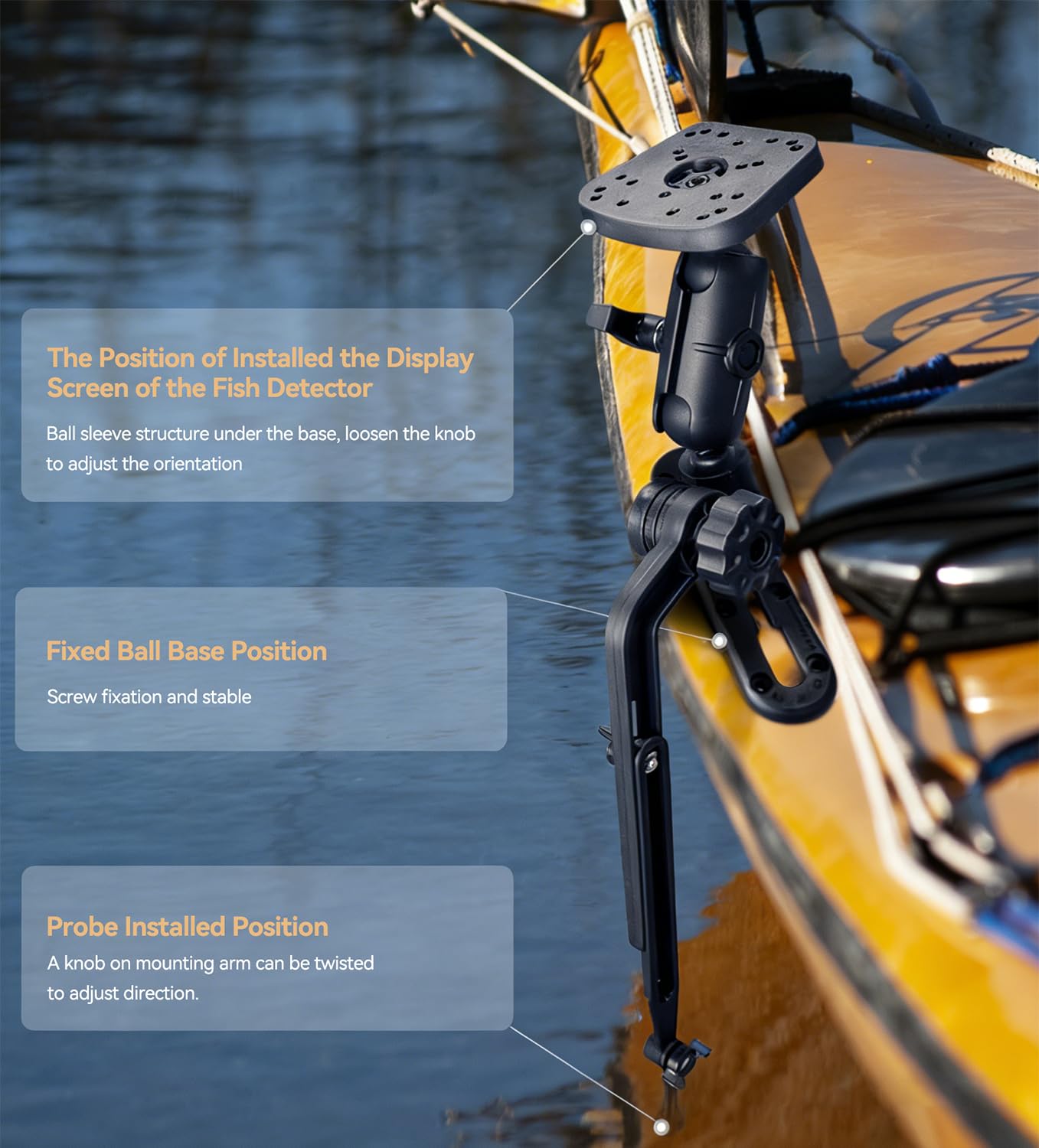 Strg Fish Finder Mount Kayak with Transducer Mounting Arm, Marine Electronics Mounts 1.5" Ball Universal Fish Finder Mount Base Compatible with Scotty