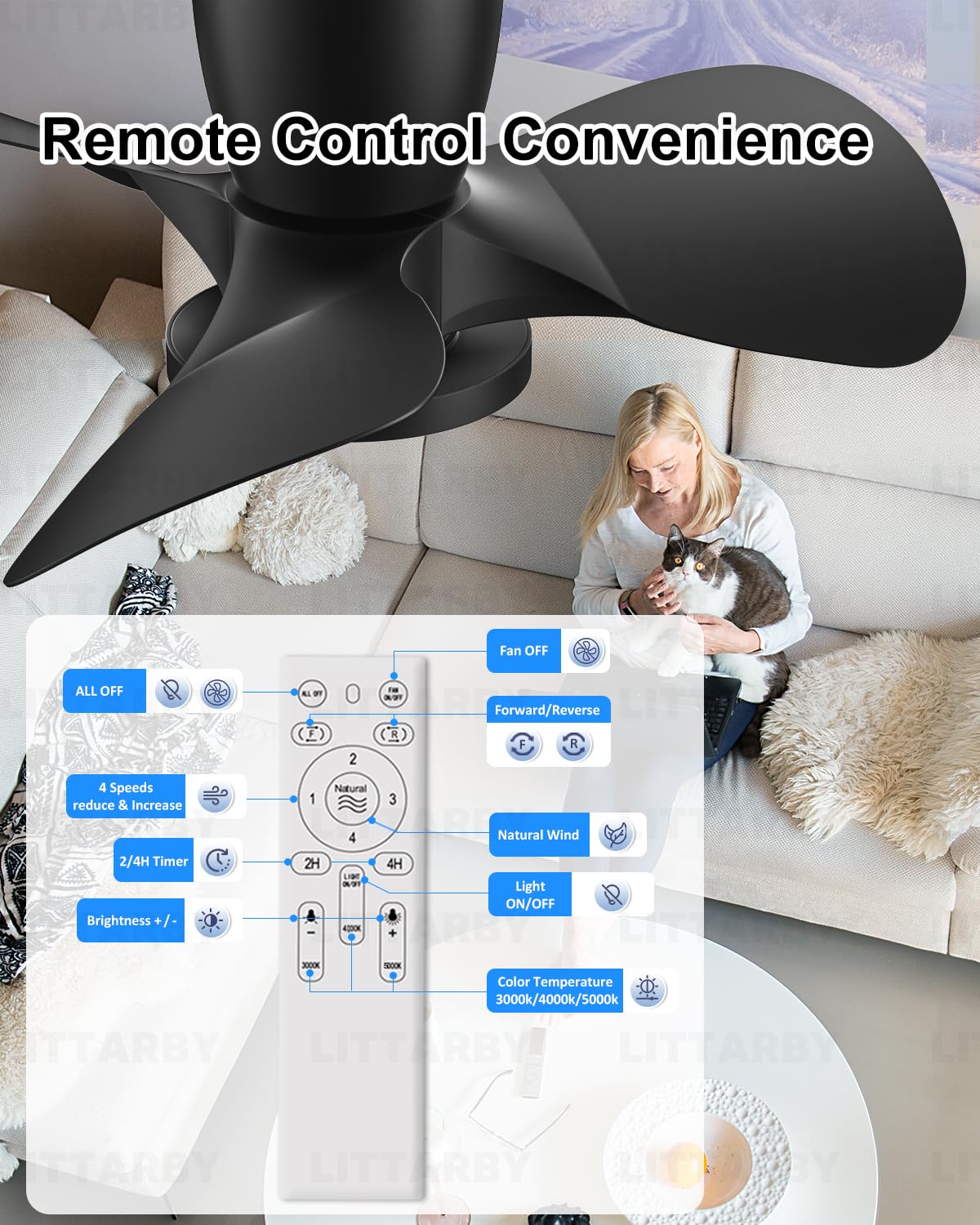 Ceiling Fans with Lights and Remote, 30 Inch Reversible Black Modern Dimmable 3CCT Flush Mount Ceiling Fans, Small Low Profile Ceiling Fan with Light