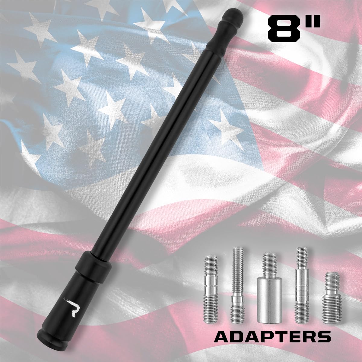 RECON Aluminum 8" Antenna Mast Style (Fits OEM Factory Threaded Antenna) Truck Antenna - Multiple Color Options (Black, Chrome, Red, White, Blue)