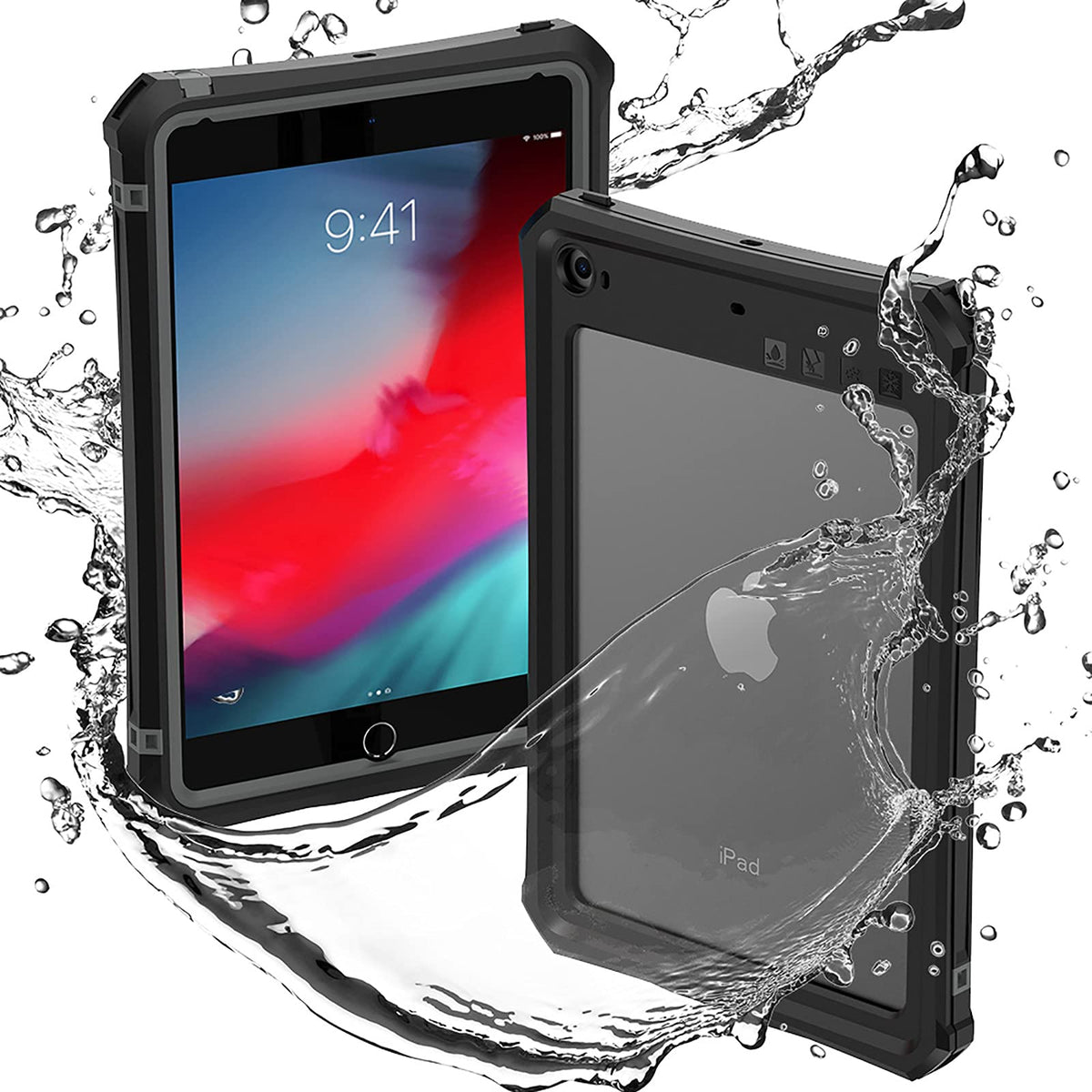 ShellBox Case for iPad mini 5/4 7.9 Inches,Full-Body Protective Bumper Case,with Pencil Holder,Rugged Folding Kickstand,Lanyard,IP68 Waterproof