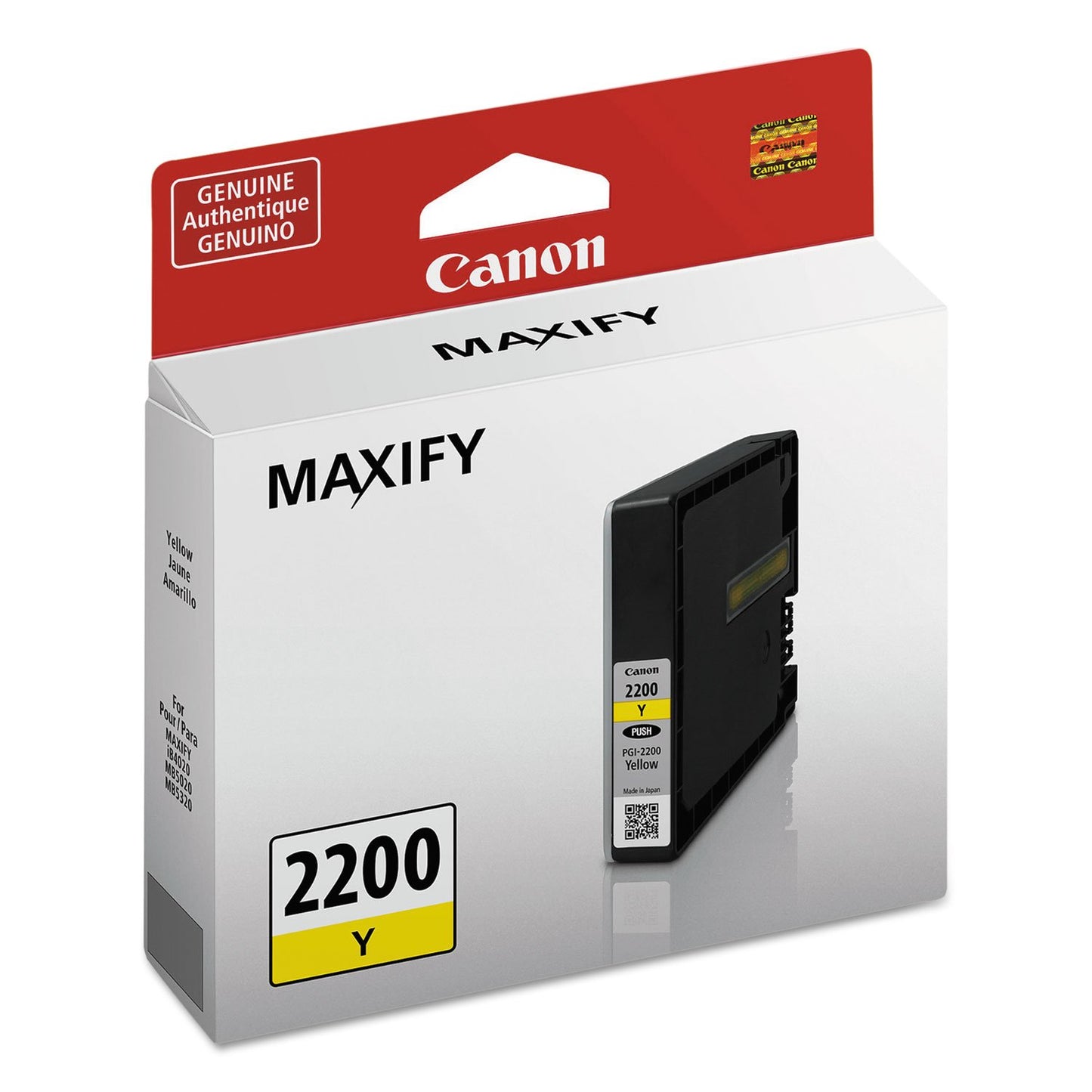 Canon PGI-2200 Genuine Yellow Ink Tank , Compatible with IB4120, MB5420, MB5120, IB4020, MB5020, and MB5320 Printers