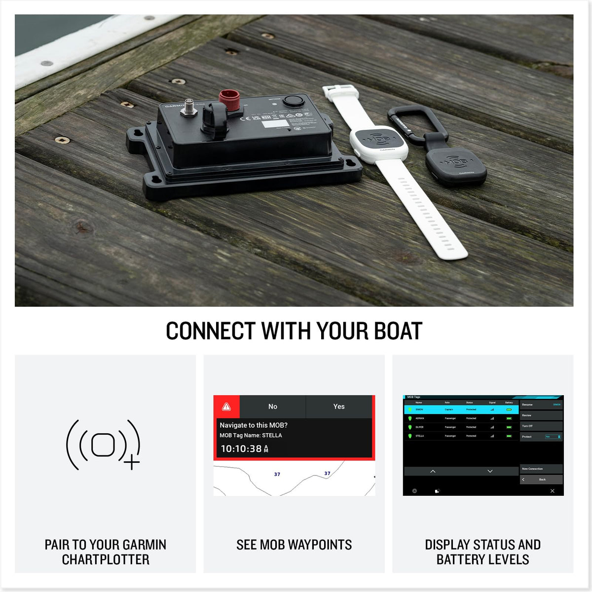 Garmin OnBoard™ Mob Tag, Wireless, Part of a Wireless Mob System, White