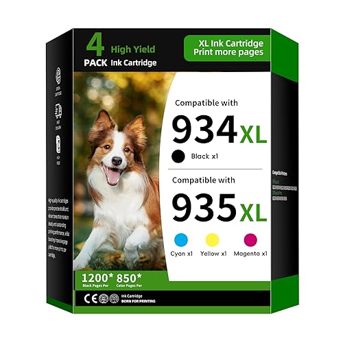 934XL/935XL Ink Cartridge 4-Pack Replacement for HP 934 and 935 Combo Pack Compatible with HP Officejet Pro 6230 6830 6835 Officejet 6800 6812 6815