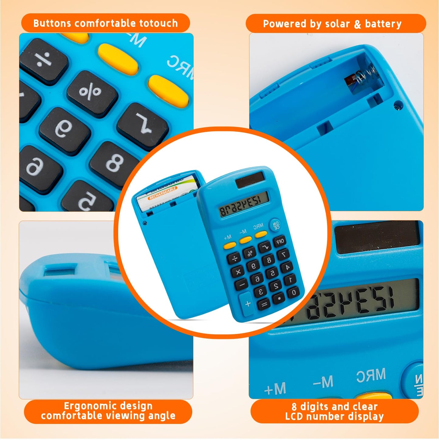 Enjamyo 36 Pcs Pocket Calculator, Mini Colorful Basic Solar Battery Calculator, Solar Battery Dual Power, Basic Calculators, 8 Digit Display
