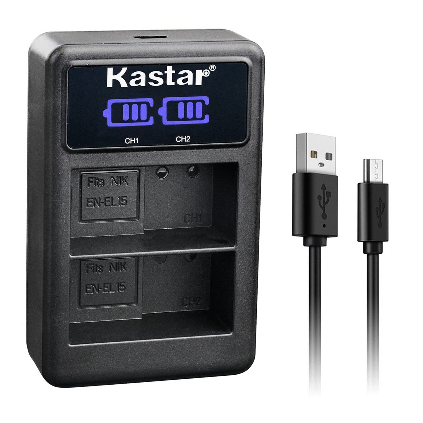 Kastar EN-EL15C LED2 Dual USB Charger Compatible with Nikon D500 D600 D610 D750 D780 D800 D800E D810 D810A D850 D7000 D7100 D7200 D7500 Z5 Z6 Z6 II Z7