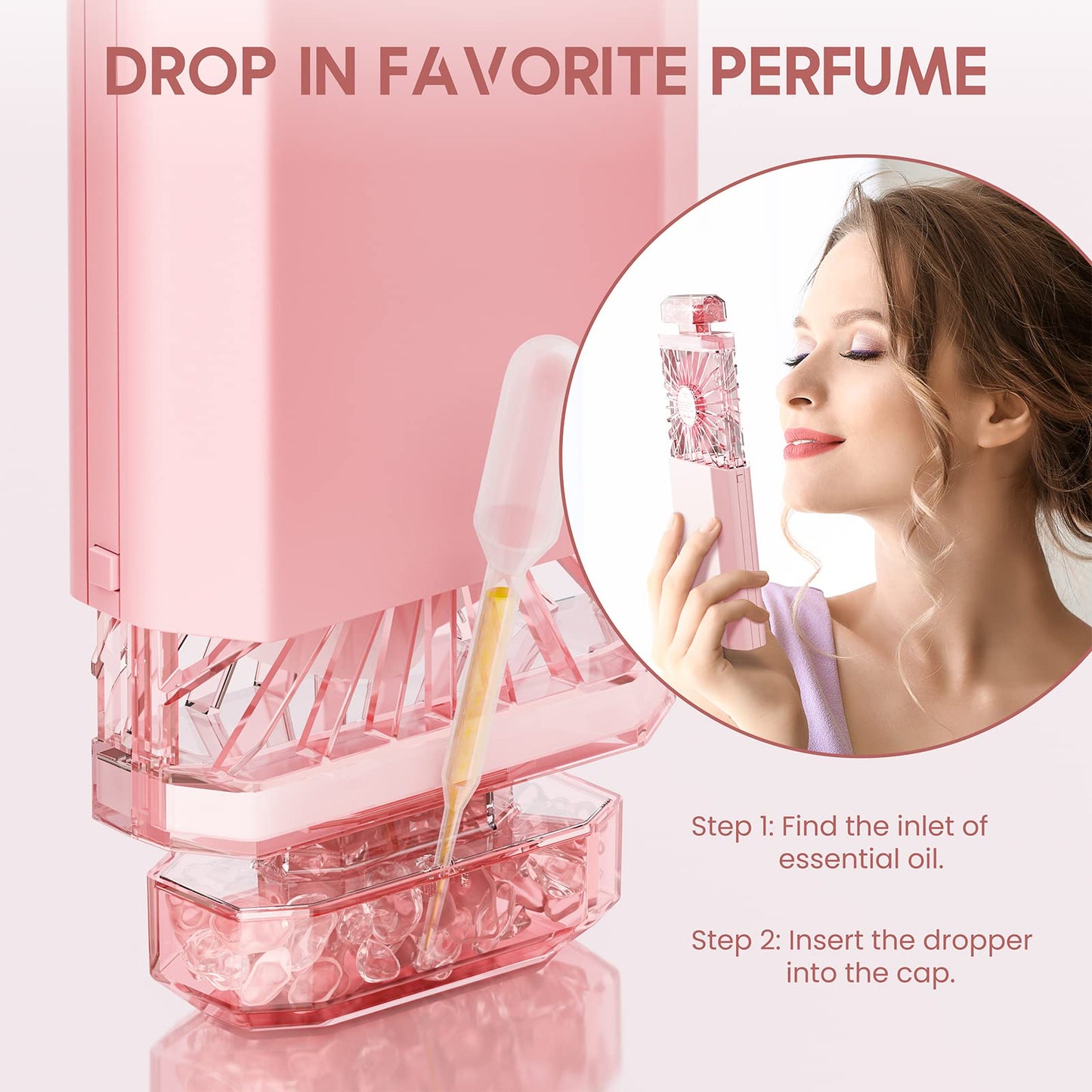 LIGHTDESIRE Handheld Mini Personal Fan with Fragrance Discs, Quiet Retractable, Cooling Portable Rechargeable 3 Speeds Mode Lady Small Fan for Desk