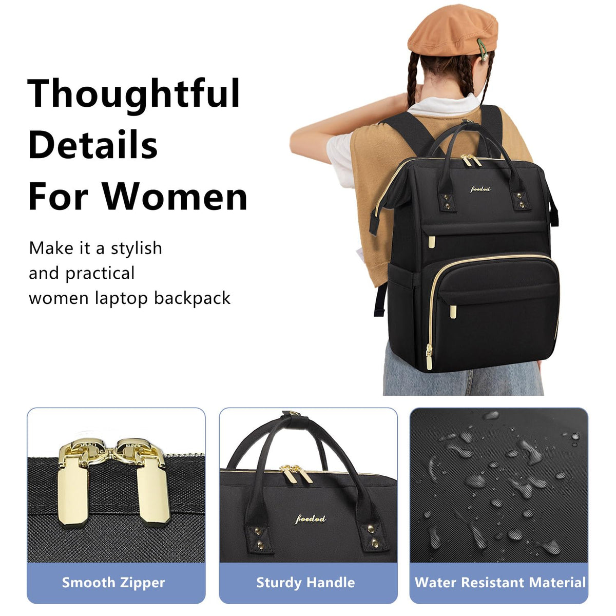 Focdod Backpack for Women 15.6 Inch Laptop Backpack Work Business Backpacks Purse Waterproof Computer College Backpacks Nurse Bag Backbag 2 Sets