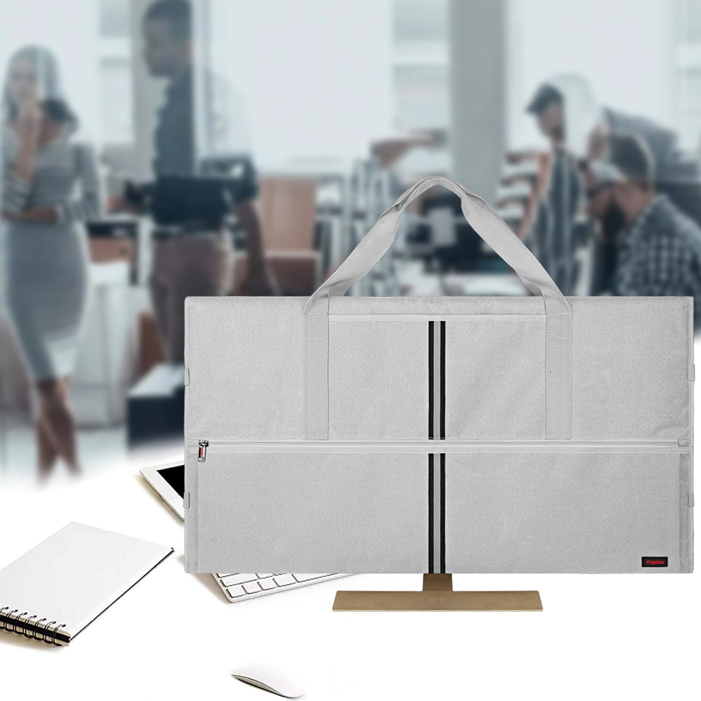 Kingshion 32 Inch Monitor Carrying Case, Travel Protective Bag for LCD Screens with Padded Velvet Lining, Waterproof & Shockproof Design-Light Gray