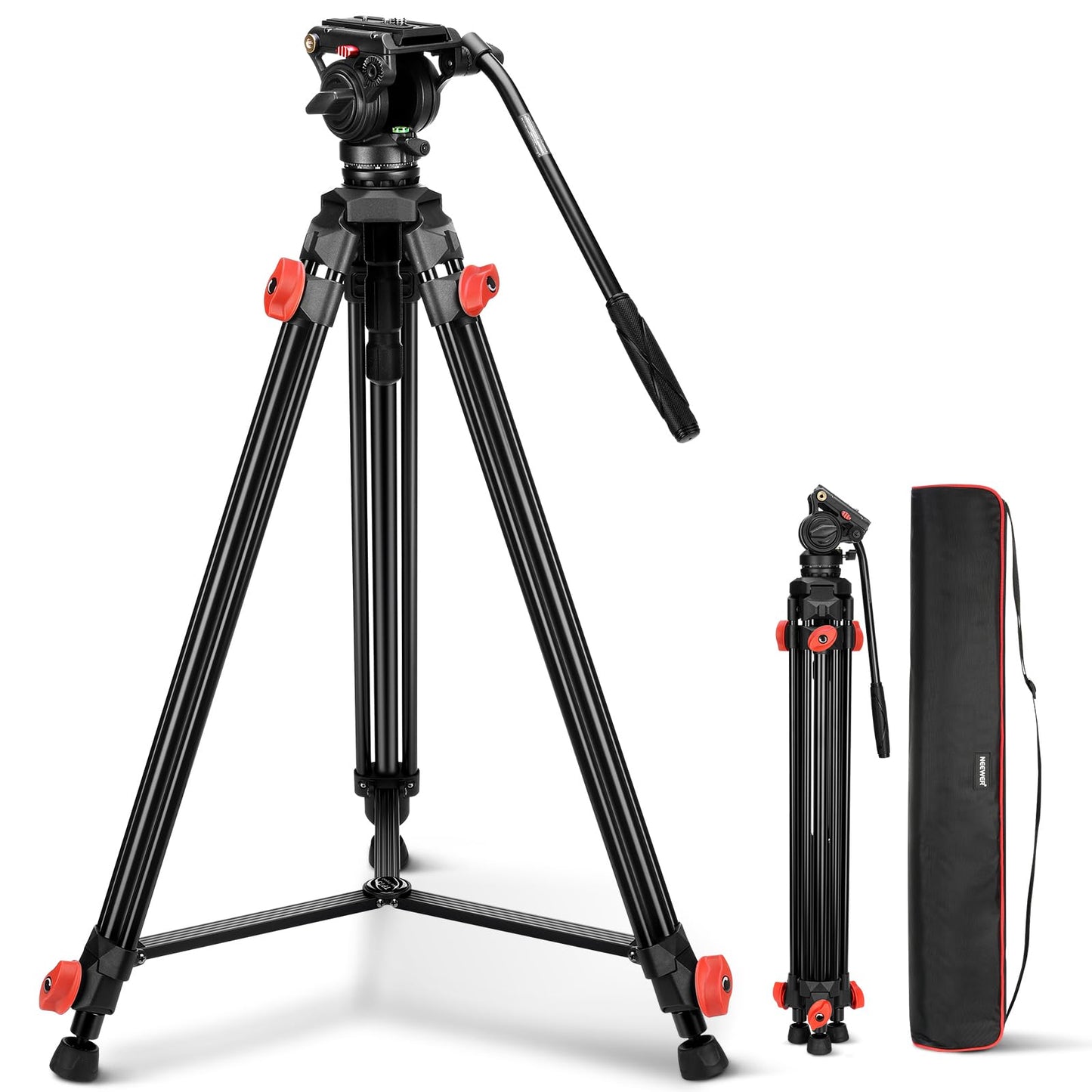 NEEWER Video Tripod with Fluid Head, Heavy Duty Aluminum Compact Portable Camera Tripod Stand for DSLR Camcorder Compatible with DJI Gimbals