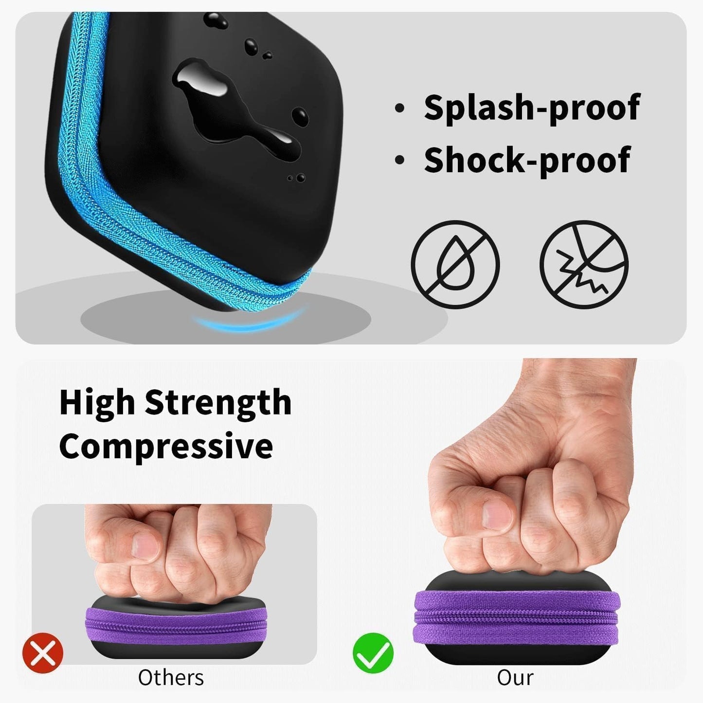 MOLOVA Earbud Case Portable EVA Carrying Case Storage Bag Cell Phone Accessories Organizer with Carabiner for Wired/Wireless Headphones, SD Memory