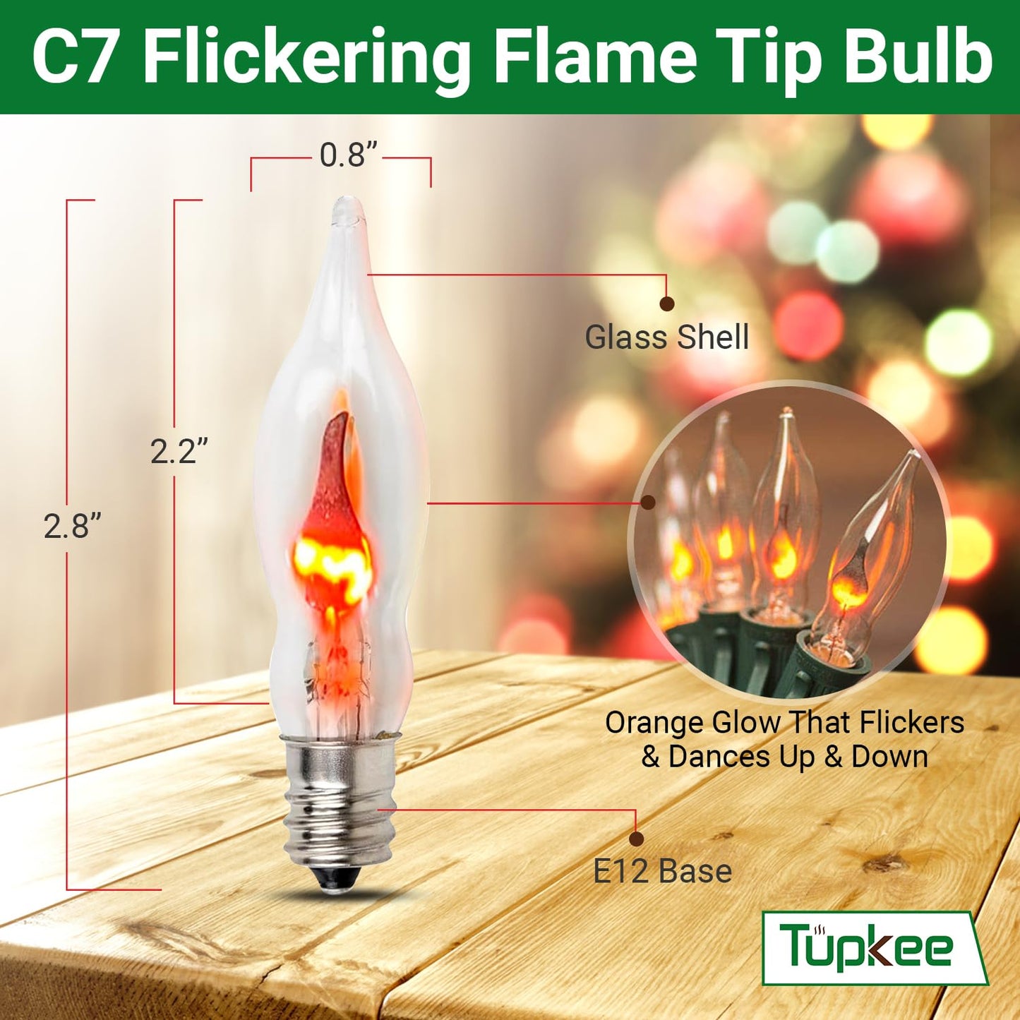 Tupkee C7 Flickering Flame Tip Bulb, E12 Base 1W Flicker Night Light Bulb