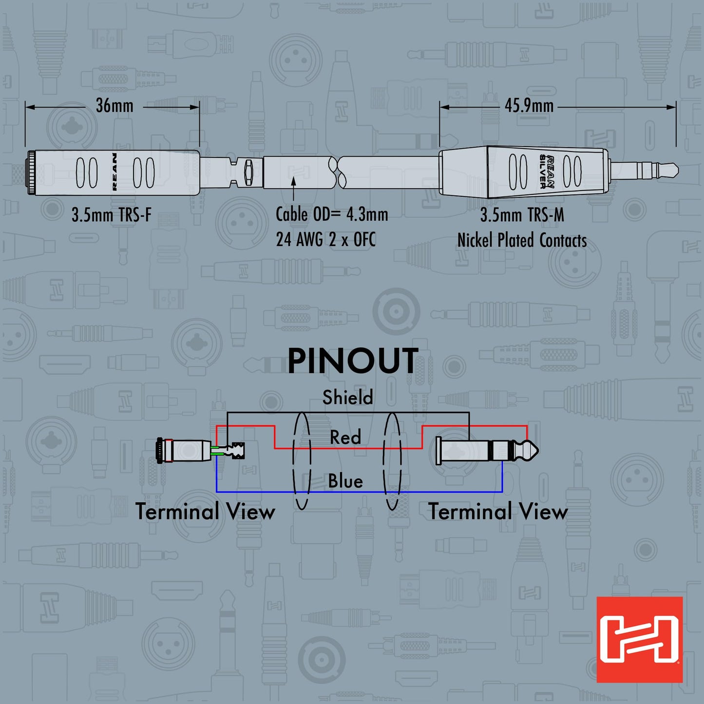 Hosa HXMM-025 Pro Headphone Extension Cable, REAN 3.5 mm TRS to 3.5 mm TRS, 25 Feet