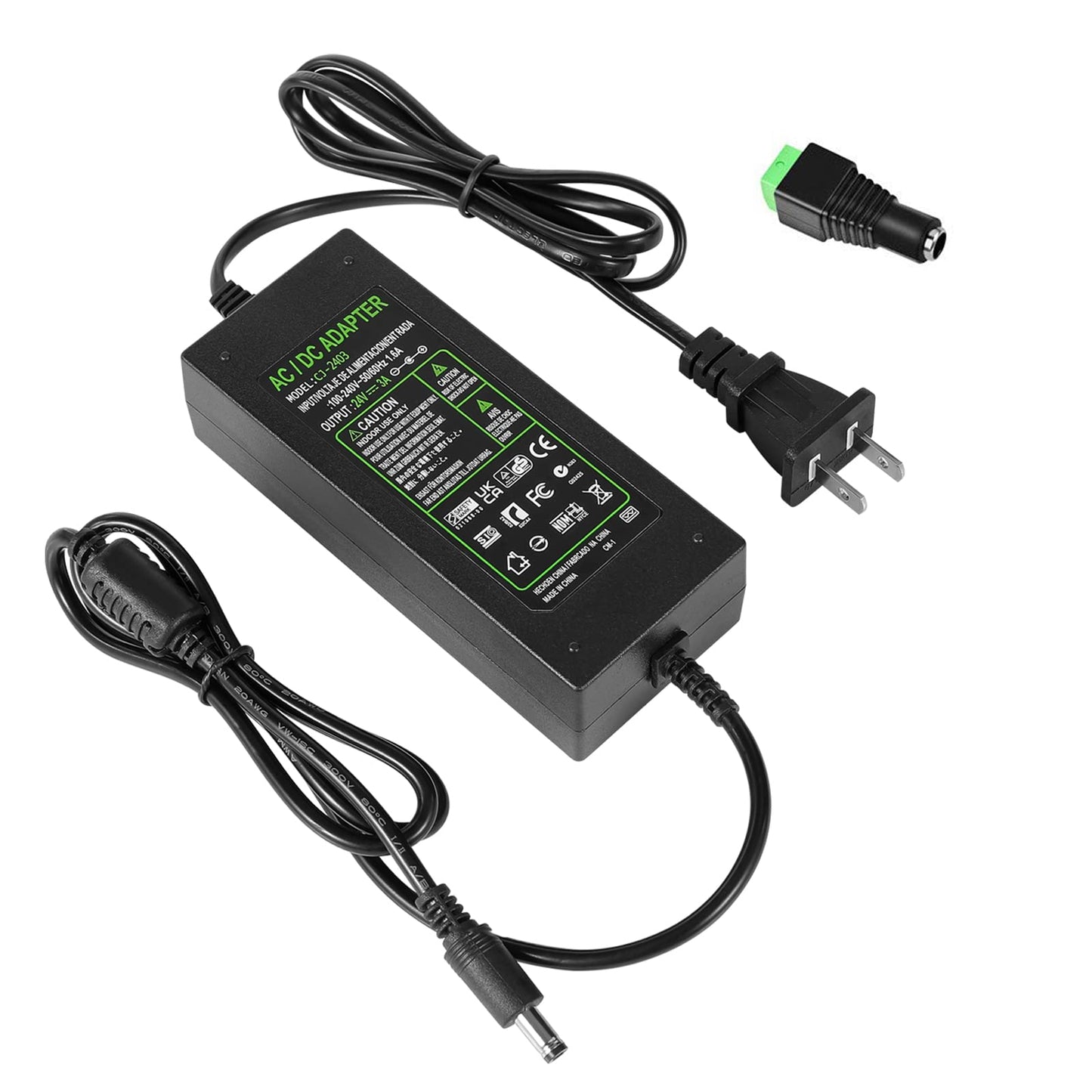 LXLQZXW 24V 3A AC to DC Converter, 100240V AC Input, 5.5x2.5mm DC Tip, Perfect for 5050 3528 LED Strip, 3D Printer, CCTV, LCD Monitor
