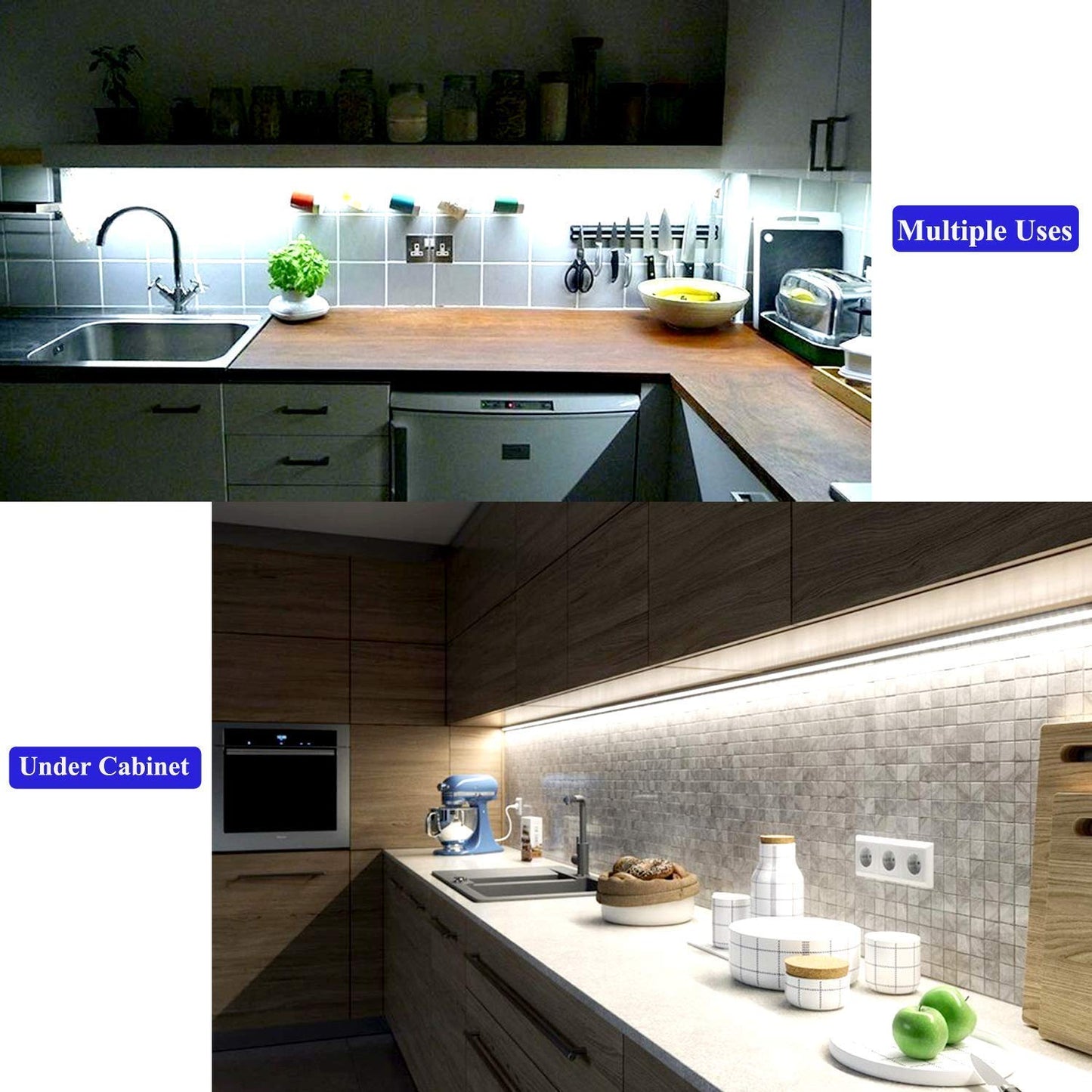 JUNWEN 16.4ft White Led Strip Lights, 12V Waterproof Led Strip Lights Flexible Light Strip Indoor for Bedroom, Kitchen, Bathroom(Not Included Power)