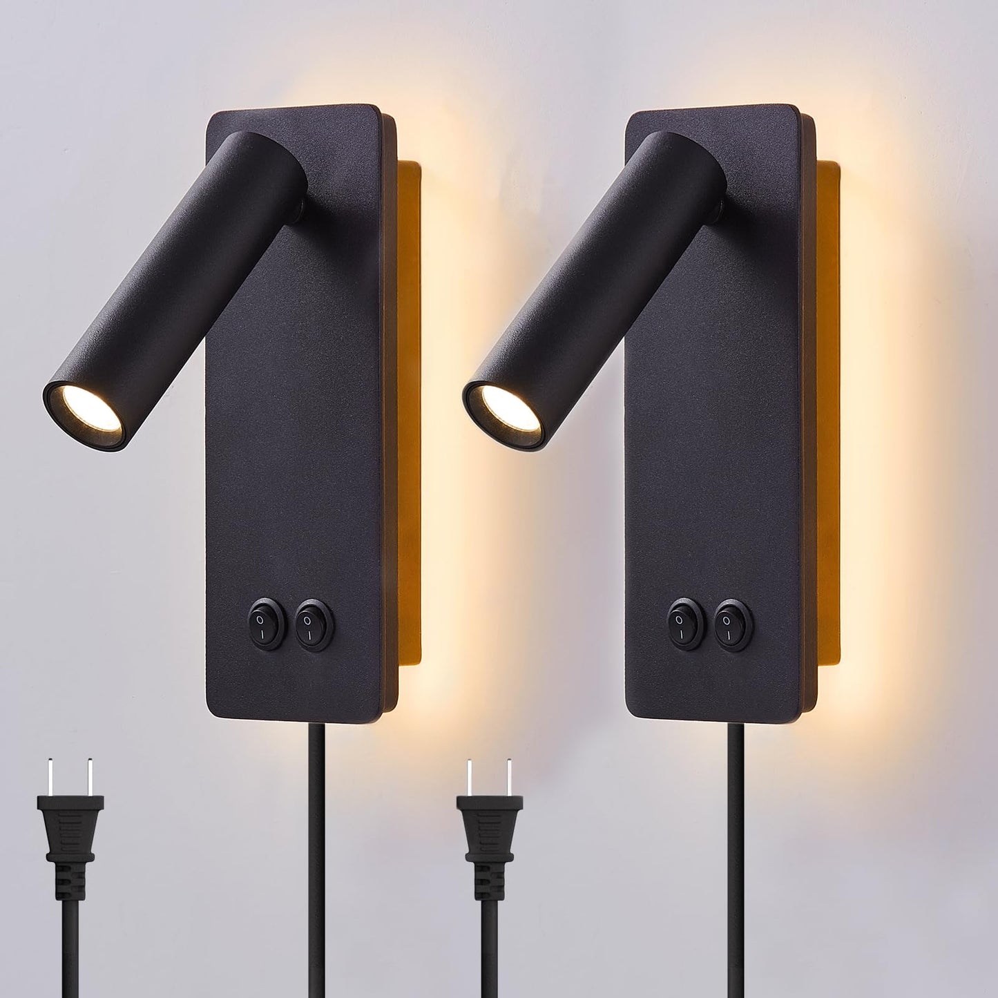 LED wall lamp and reading light two-in-one multifunctional wall sconces. LED Wall Lamp Plug in for Bedroom Bedside Wall Sconces Set of Two Black