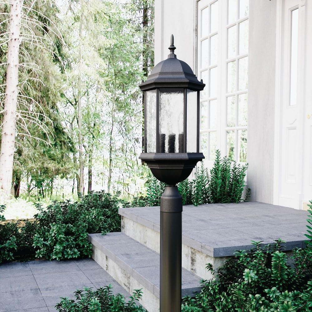 Capital Lighting 9837BK Main Street Seeded Glass Outdoor Post, 3-Light 180 Total Watts, 24" H x 10" W, Black