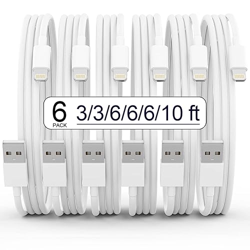 iPhone Charger 6Pack(3/3/6/6/6/10 FT) Apple MFi Certified Lightning Cable Fast Charging iPhone Charger Cord TPE Durable Braided USB Charging Cords…