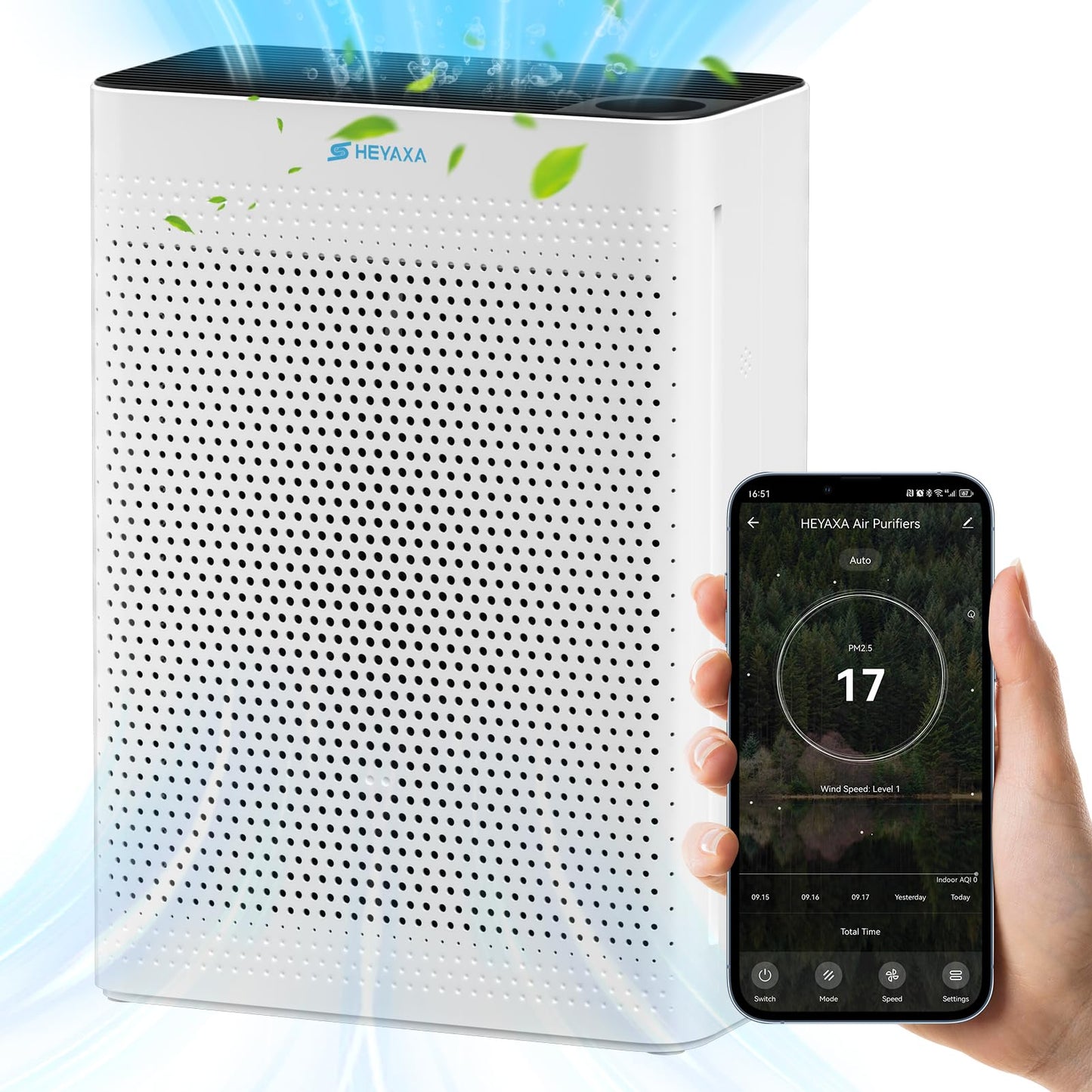 HEYAXA Air Purifiers for Home Large Room Up to 2000 Ft² with Air Quality Monitor, Filter Remind,21dB Sleep Mode, Wi-Fi and Timer, Washable Filters,Air