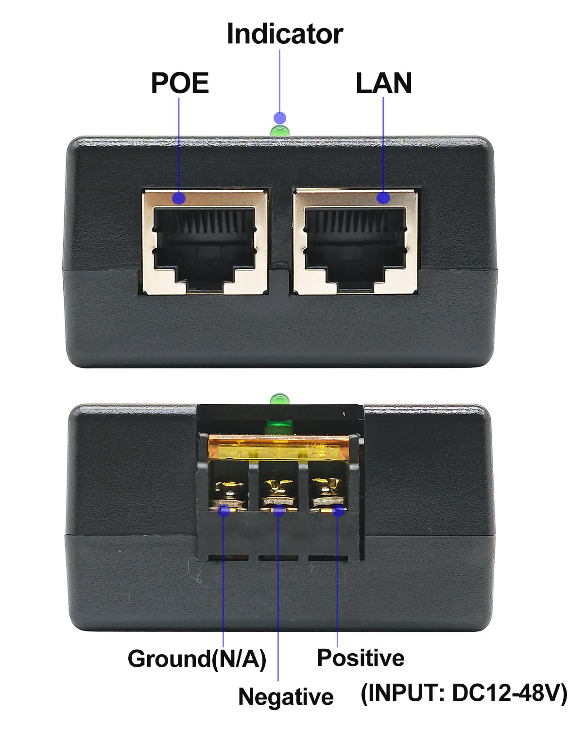 24V Gigabit POE Injector | 12V/24V (12-48V) DC Input | 24Volt 1A 24W DC PoE Out | Passive Mode B Solar PoE Injector Adapter for Loco5AC,NS