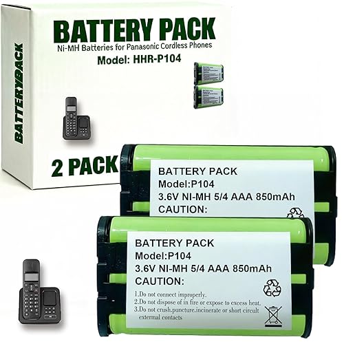 HIECTPRO 2Pack P104 NI-MH Rechargeable Battery 3.6V Ni-MH Batteries 850mah Cordless Phone Batteries for Panasonic Cordless Phones