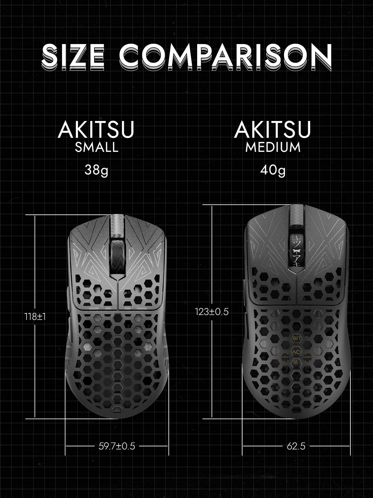 Tenko ARBITER Akitsu Medium Carbon Fiber Gaming Mouse - Ultra-Light 40g, Wireless 8K Polling, 30K DPI, PIXART 3950 Sensor, 60Hr Battery, LCD Receiver