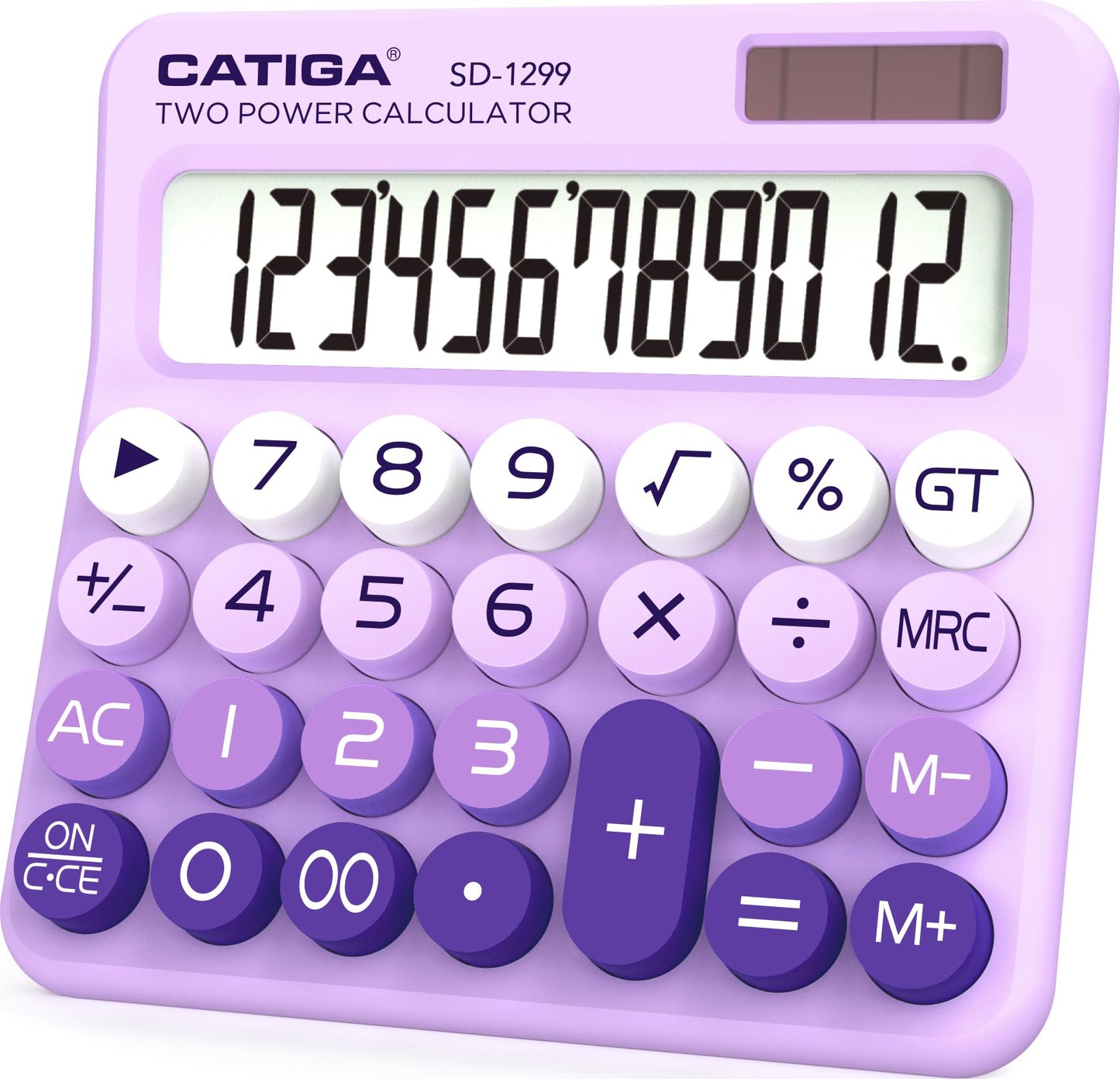 CATIGA Mechanical Switch Calculator with Solar and Battery Dual Power, 12-Digit Large LCD Display, Aesthetic and Cute Desktop Calculator with Big