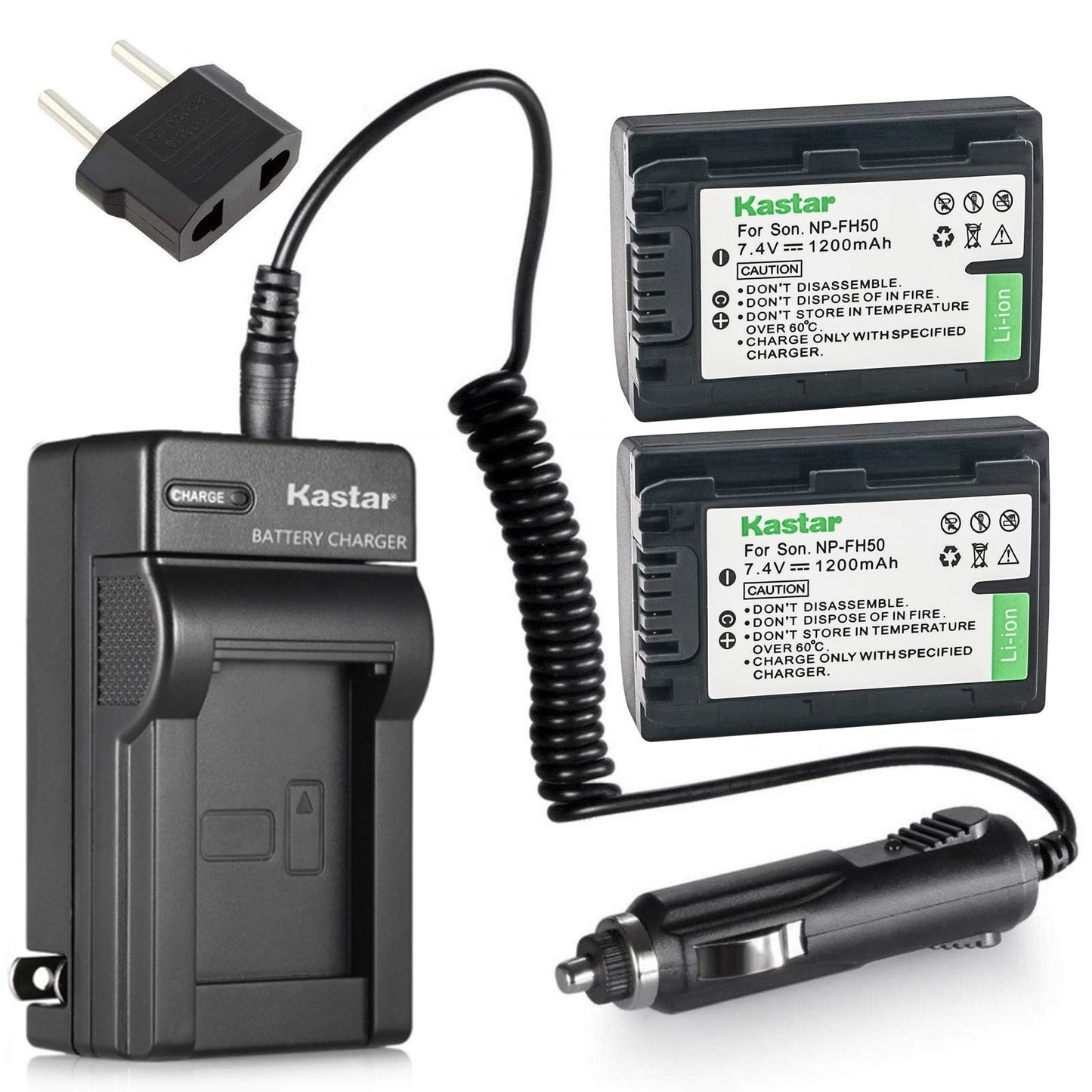 Kastar Battery (2-Pack) + Charger Replacement for Sony NP-FH50 NP-FH40 NP-FH30 DSLR-A230 DSLR-A330 DSLR-A290 DSLR-A380 DSLR-A390 HDR-TG1E HDR-TG3
