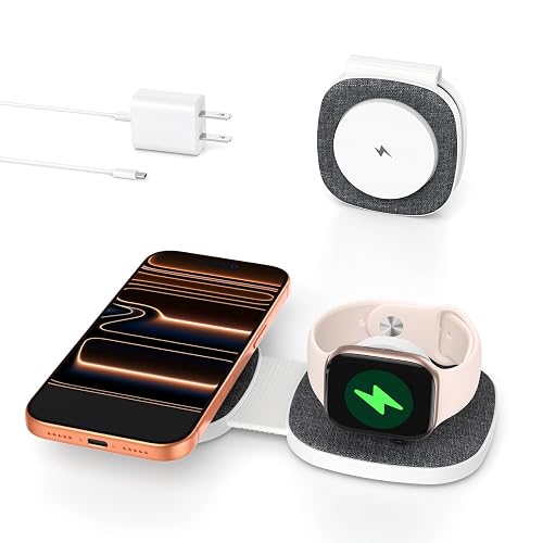 Charging Station for Apple Multiple Devices?2 in 1 Foldable Wireless Charger for Magnetic Wireless Charger Station Travel Charging Pad for Apple