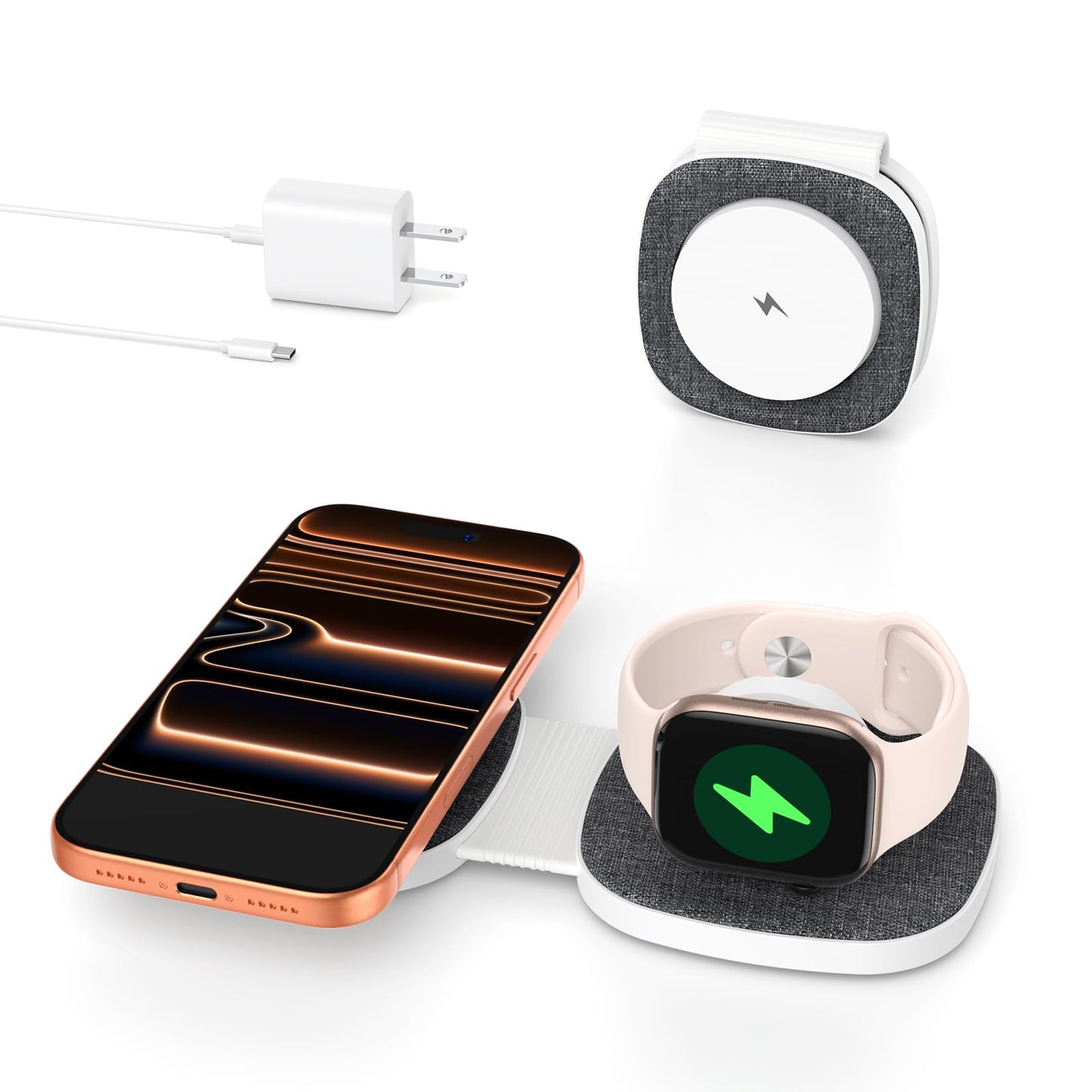 Charging Station for Apple Multiple Devices?2 in 1 Foldable Wireless Charger for Magnetic Wireless Charger Station Travel Charging Pad for Apple