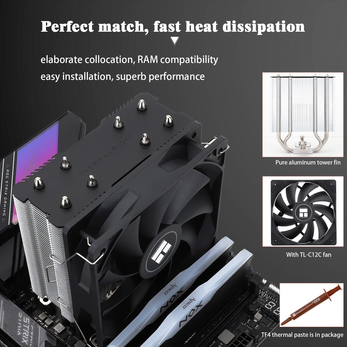 Thermalright Assassin X120 Refined SE CPU Air Cooler, 4 Heat Pipes, TL-C12C PWM Fan, Aluminium Heatsink Cover, AGHP Technology, for AMD AM4/AM5/Intel