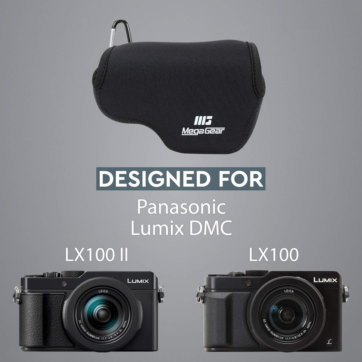 MegaGear ''Ultra Light'' Neoprene Camera Case Bag With Carabiner For Panasonic Lumix Dmc?Lx100 Digital Camera (Black)