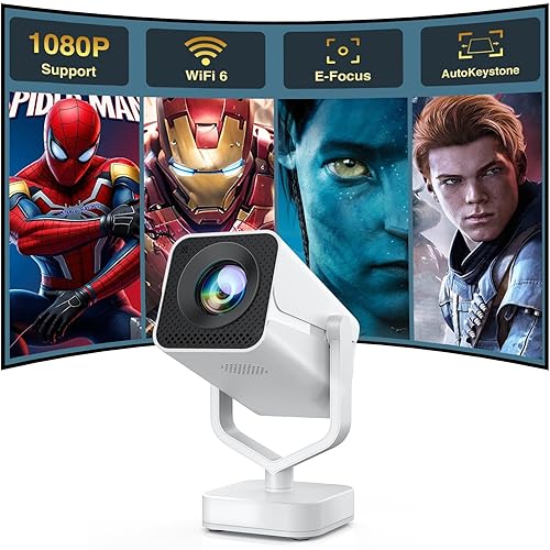 Mini Portable Projector with WiFi 6 and Bluetooth 5.2, 1080P 4K Support, 200 ANSI Lumens, Electric Focus &Auto Keystone 270° Rotatable Movie Wireless
