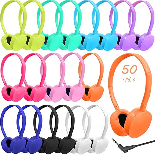Ladont 50 Pack Bulk Headphones for Classroom School Kids, Durable Wholesale Kids Headphones for Student Boys Girls Adults,3.5mm Jack for Computer…