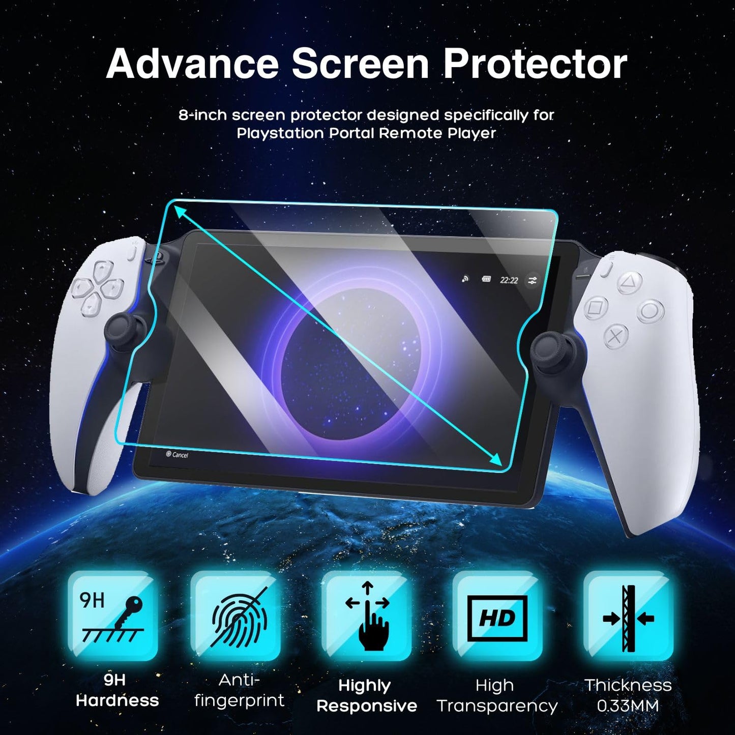 TNP 2-Pack Tempered Glass Screen Protector for PS Portal - 8 inch Transparent Clear Screen Protector for PlayStation Portal Remote Player 2023