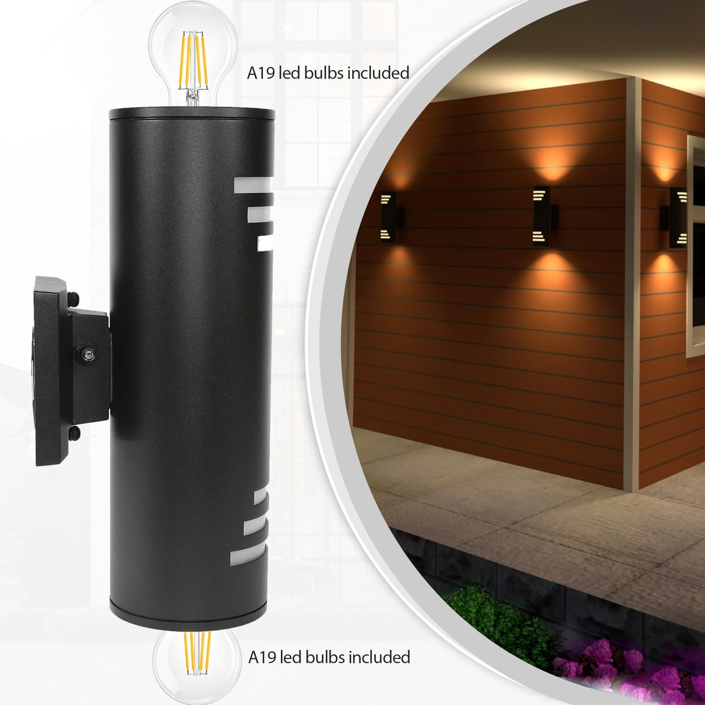 rosykite Dusk to Dawn Porch Lights Outdoor 2 Pack, Modern Exterior Lighting Fixtures 13In, Cylinder Outdoor Wall Lights Up Down Sconce Lighting