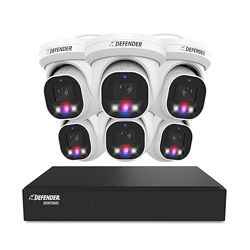 Defender AI Powered Sentinel Pro Turret 8CH NVR PoE Security Camera System, 6pc Metal Turret Cameras, 109° Wide Angle, IP66 Rated, Audio Recording