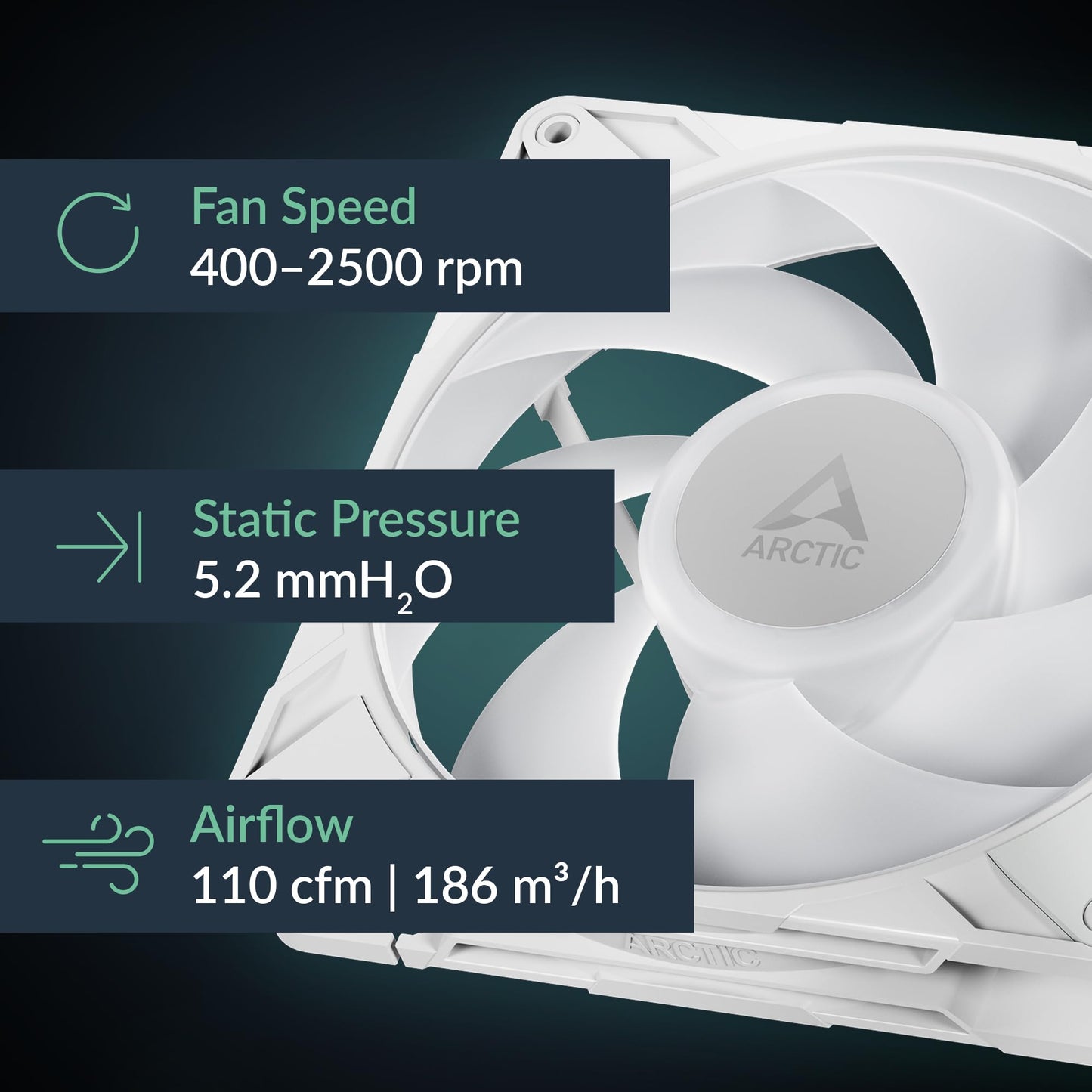 ARCTIC P14 Pro A-RGB (White) - Powerful Premium Fan, 140 mm PWM Fan with Y-Cable Splitte, 400-2500 RPM, 0 RPM <5% PWM, 5V Digital RGB, Fluid Dynamic