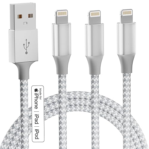 iPhone Charger 3pack 10FT Apple MFi Certified Long Lightning Cable Fast Charging Nylon Braided USB Charging Cable High Speed Transfer Cord for iPhone…