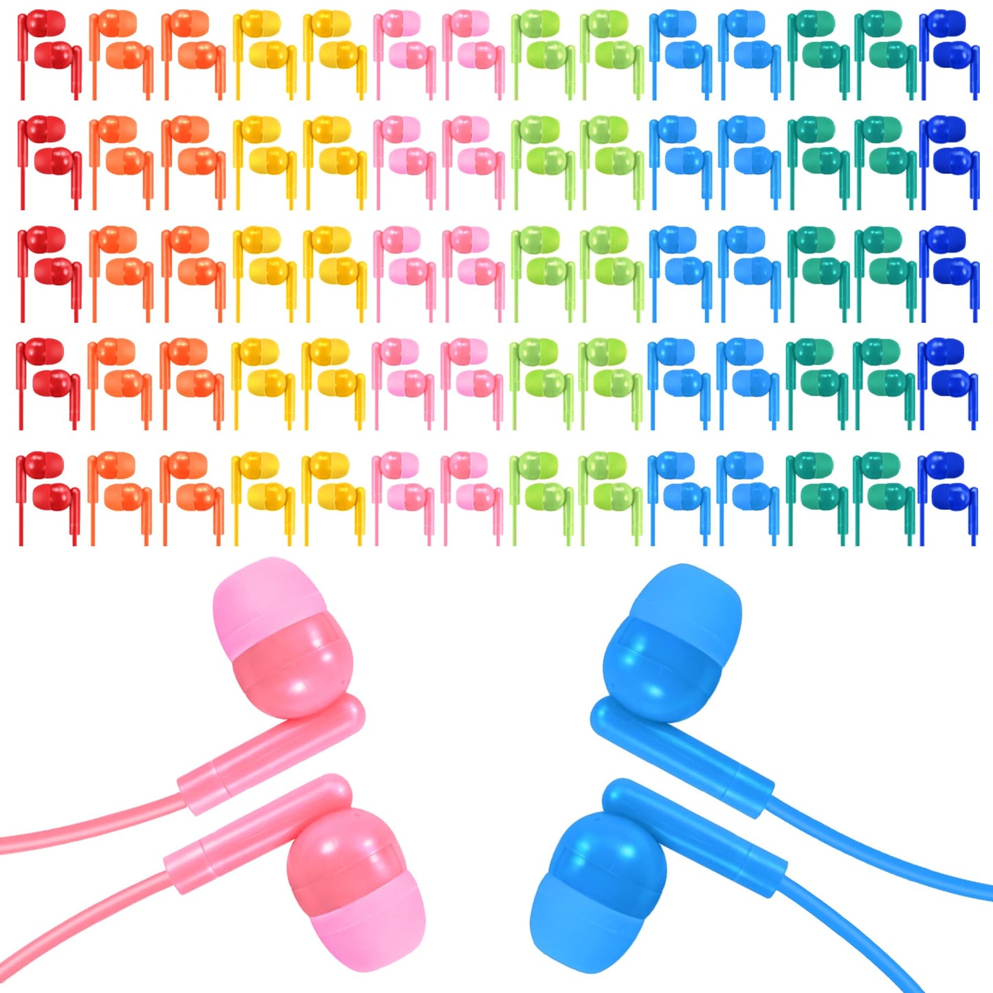 XOSDA Bulk Earbud Headphones 100 Pack Multi Colors Perfect for School Classroom Students Kids Children Gifts and Adults-Wholesale Disposable