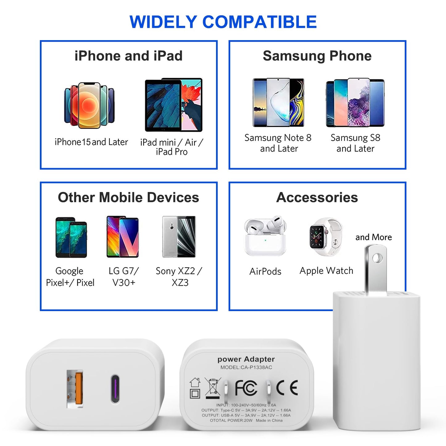 3 Pack i Phone 17 16 15 14 USB C Charger Block, iGENJUN 20W Dual Port QC + PD 3.0 Power Adapter Wall Charger, Double Fast Plug Charging Brick for i